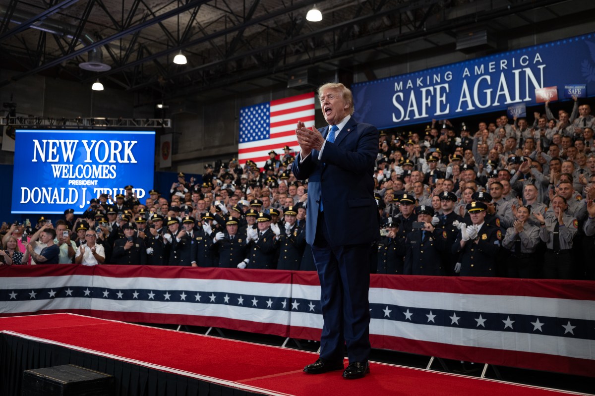 President Donald J. Trump delivers remarks at the David S. Mack Center for Training and Intelligence in Garden City, New York, Friday, August 14, 2026. (Official White House Photo by Molly Riley)