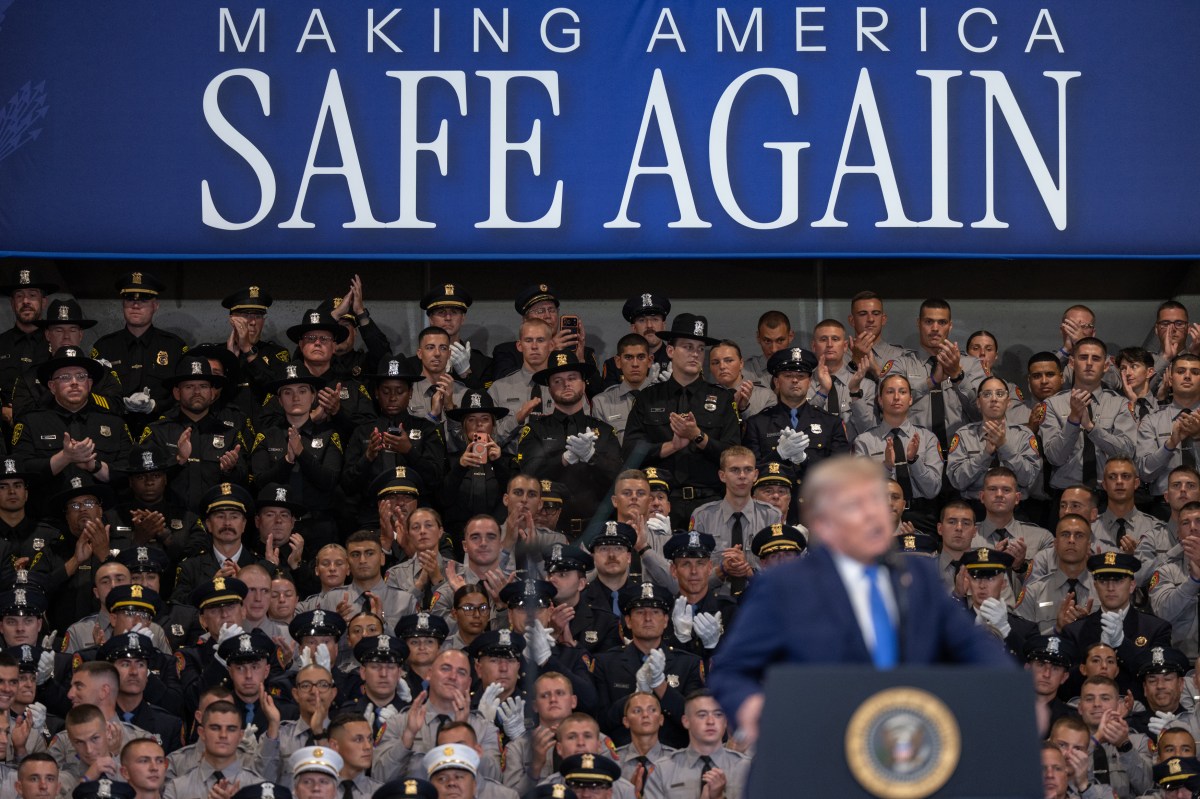 President Donald J. Trump delivers remarks at the David S. Mack Center for Training and Intelligence in Garden City, New York, Friday, August 14, 2026. (Official White House Photo by Molly Riley)