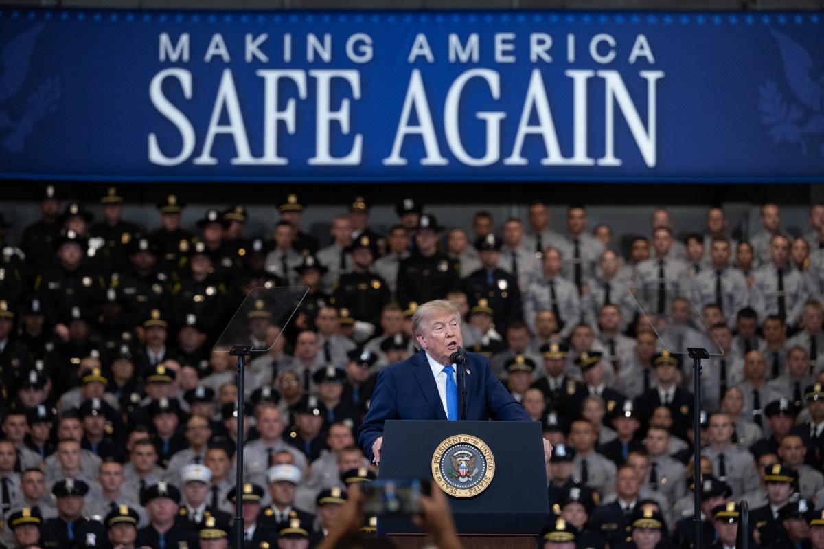 President Donald J. Trump delivers remarks at the David S. Mack Center for Training and Intelligence in Garden City, New York, Friday, August 14, 2026. (Official White House Photo by Molly Riley)
