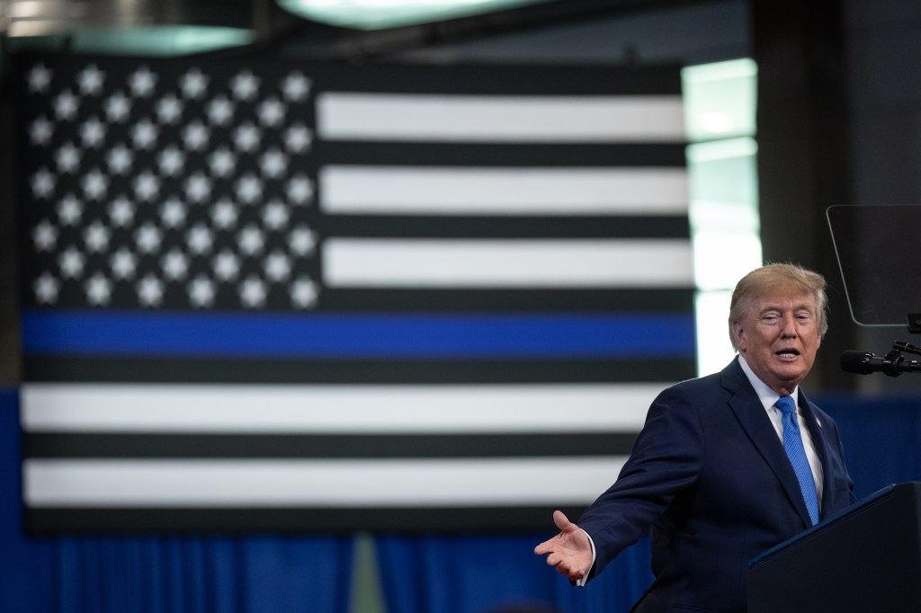 President Donald J. Trump delivers remarks at the David S. Mack Center for Training and Intelligence in Garden City, New York, Friday, August 14, 2026. (Official White House Photo by Molly Riley)