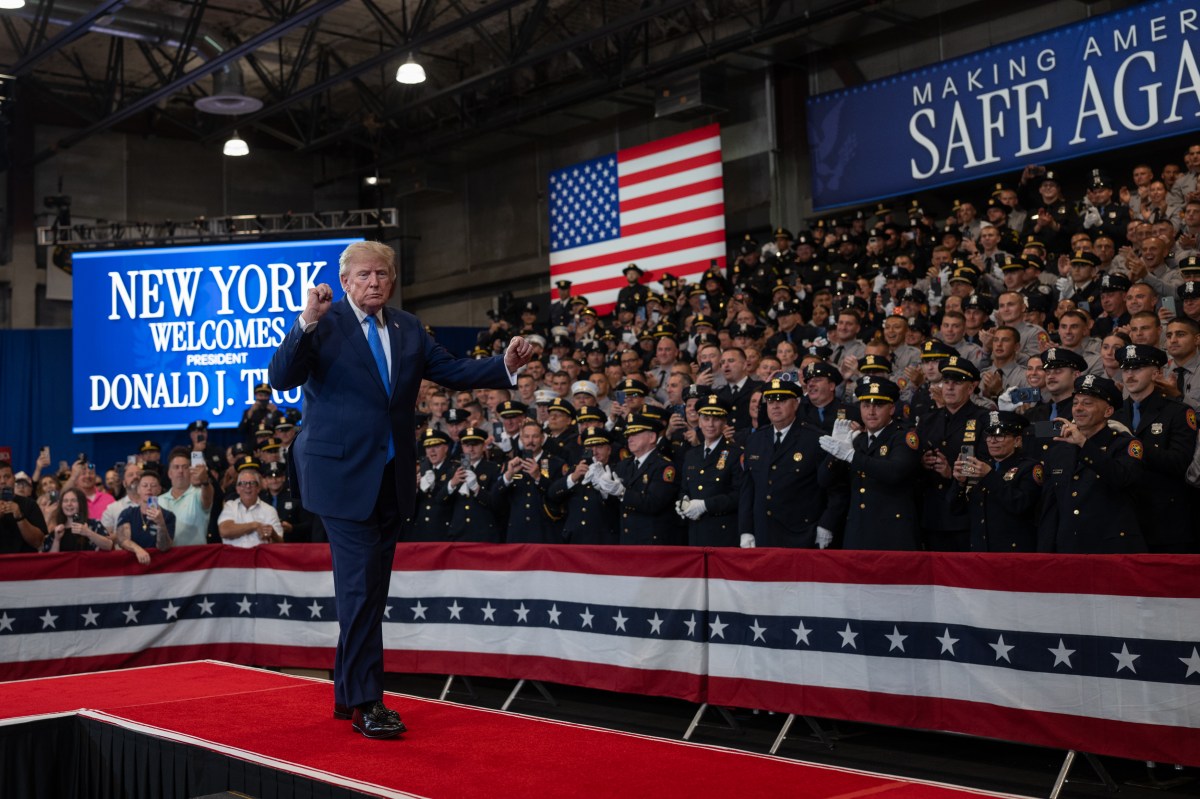 President Donald J. Trump delivers remarks at the David S. Mack Center for Training and Intelligence in Garden City, New York, Friday, August 14, 2026. (Official White House Photo by Molly Riley)