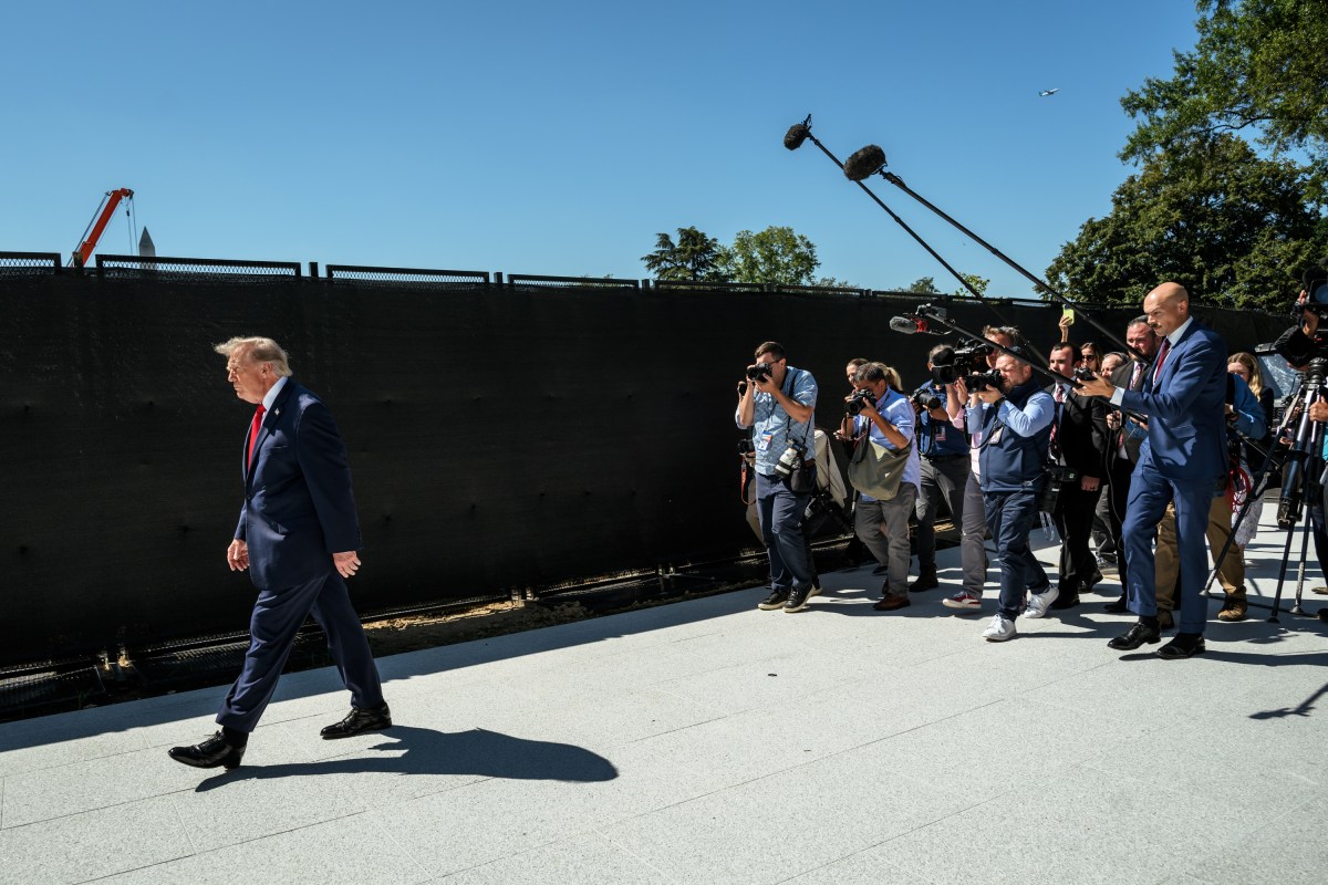 President Donald J. Trump shows members of the media the White House helipad under construction on the South Lawn, Wednesday, August 19, 2026. (Official White House Photo by Joyce N. Boghosian)