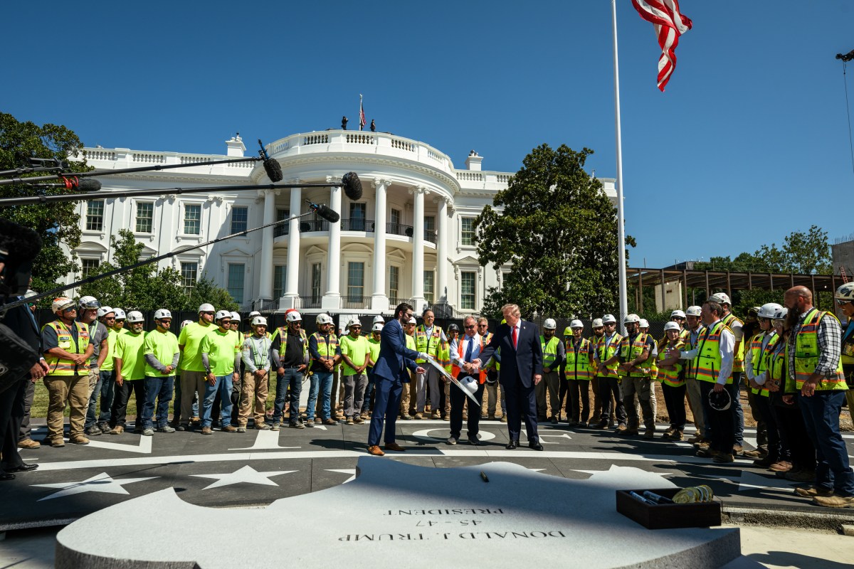 President Donald J. Trump shows members of the media the White House helipad under construction on the South Lawn, Wednesday, August 19, 2026. (Official White House Photo by Joyce N. Boghosian)