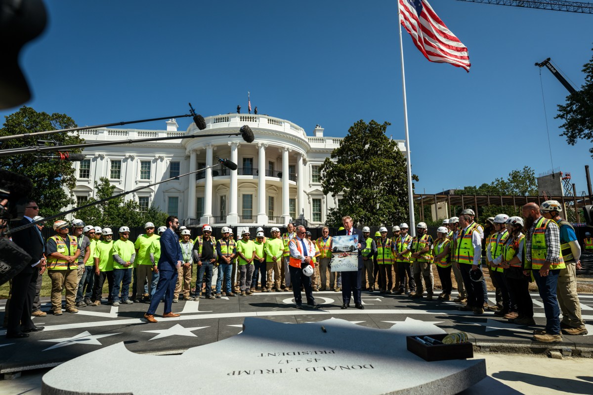 President Donald J. Trump shows members of the media the White House helipad under construction on the South Lawn, Wednesday, August 19, 2026. (Official White House Photo by Joyce N. Boghosian)