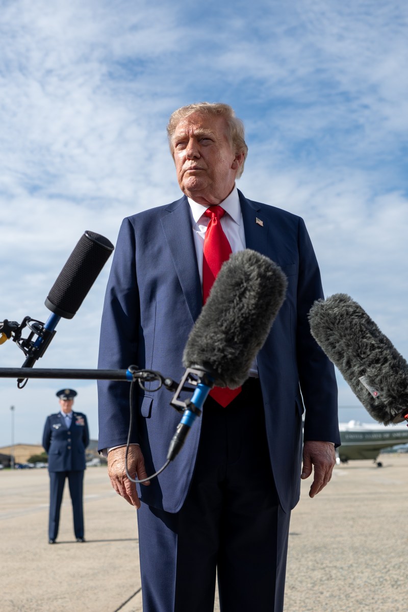 President Donald J. Trump speaks to the press before boarding Air Force One at Joint Base Andrews, Maryland on Friday, August 21, 2026, en route Myrtle Beach, South Carolina.  (Official White House Photo by Molly Riley)