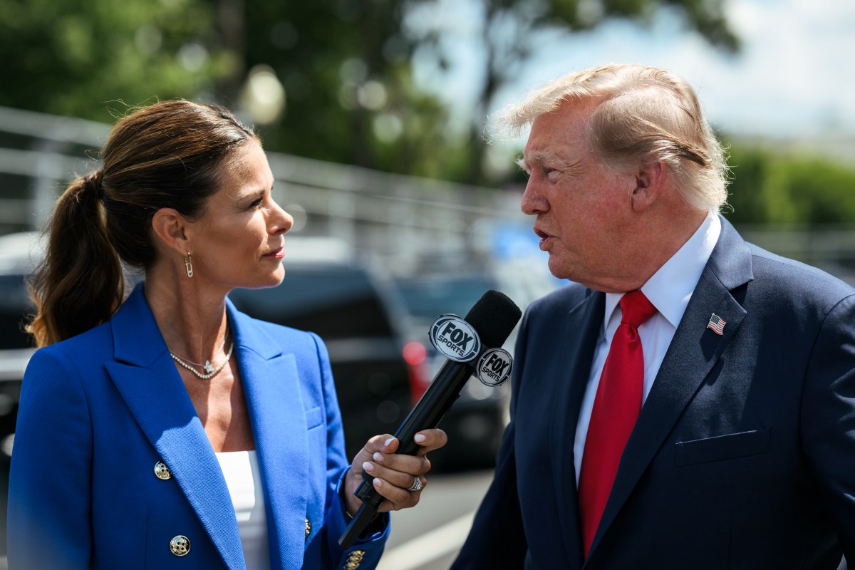President Donald J. Trump participates in an interview with Fox Sports Commentator Jamie Little before the Freedom 250 Grand Prix Race in Washington, D.C., Sunday, August 23, 2026. (Official White House Photo by Daniel Torok)