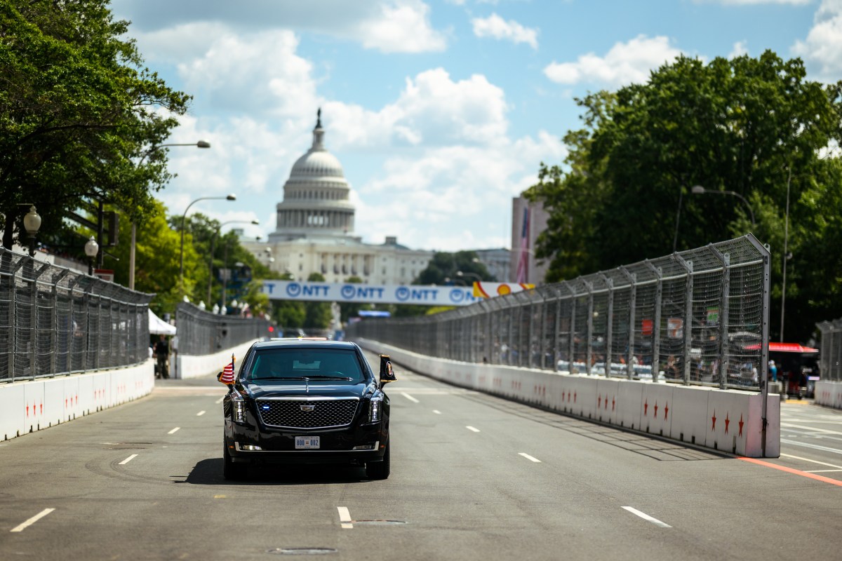 President Donald J. Trump and First Lady Melania Trump take a ceremonial lap in the motorcade during the Freedom 250 Grand Prix Race in Washington, D.C., Sunday, August 23, 2026. (Official White House Photo by Daniel Torok)