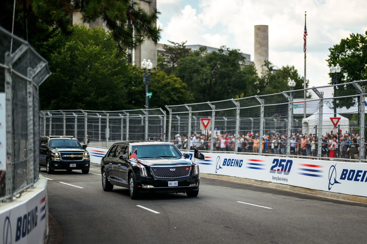 President Donald J. Trump and First Lady Melania Trump take a ceremonial lap in the motorcade during the Freedom 250 Grand Prix Race in Washington, D.C., Sunday, August 23, 2026. (Official White House Photo by Daniel Torok)