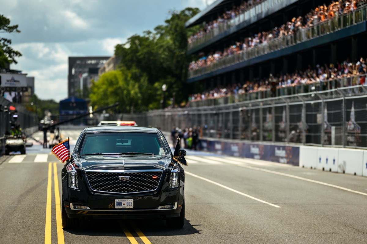 President Donald J. Trump and First Lady Melania Trump take a ceremonial lap in the motorcade during the Freedom 250 Grand Prix Race in Washington, D.C., Sunday, August 23, 2026. (Official White House Photo by Daniel Torok)