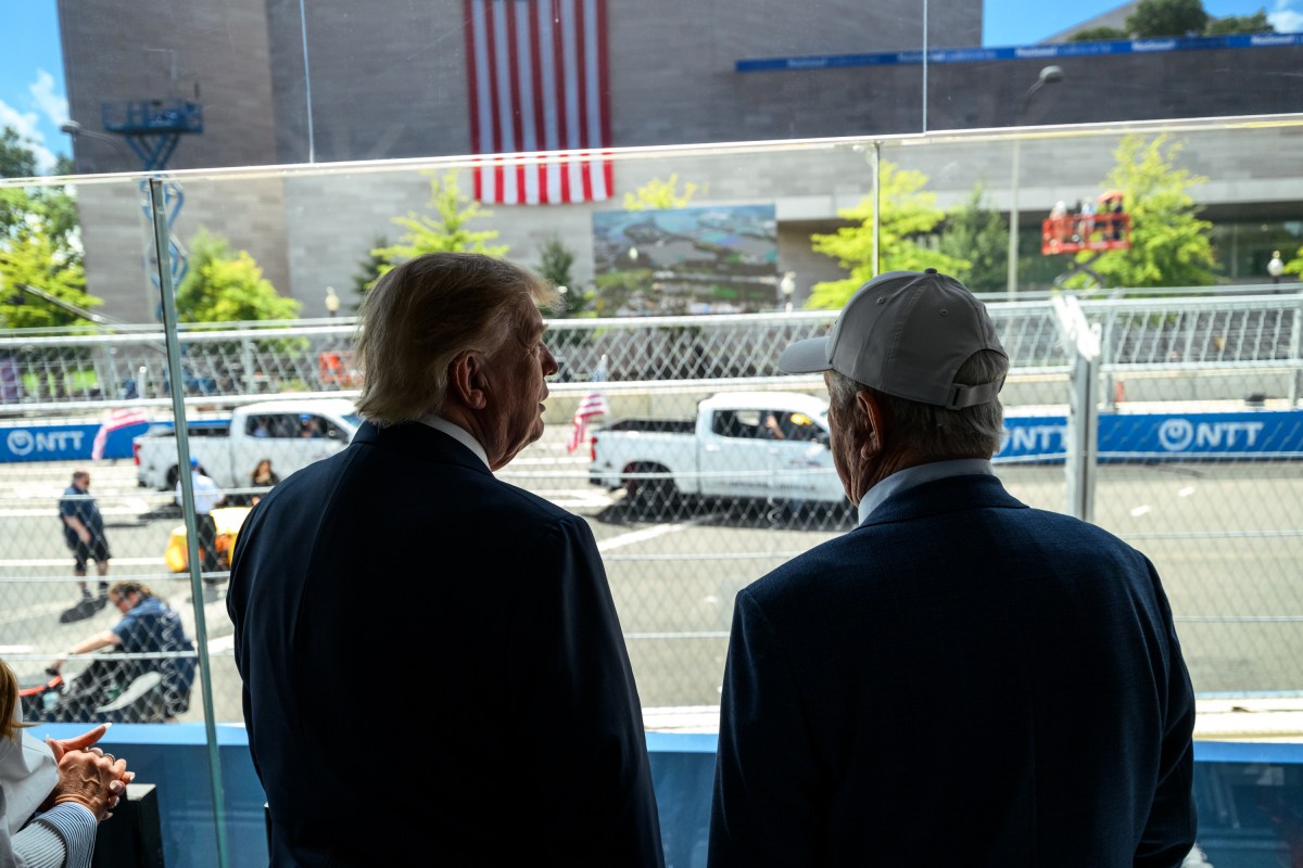 President Donald J. Trump and First Lady Melania Trump arrive to watch the Freedom 250 Grand Prix Race in Washington, D.C., Sunday, August 23, 2026. (Official White House Photo by Daniel Torok)