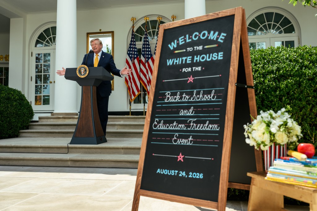 President Donald Trump attends a Back to School and Education Freedom event, Monday, August 24, 2026, in the White House Rose Garden. (Official White House Photo by Joyce N. Boghosian)