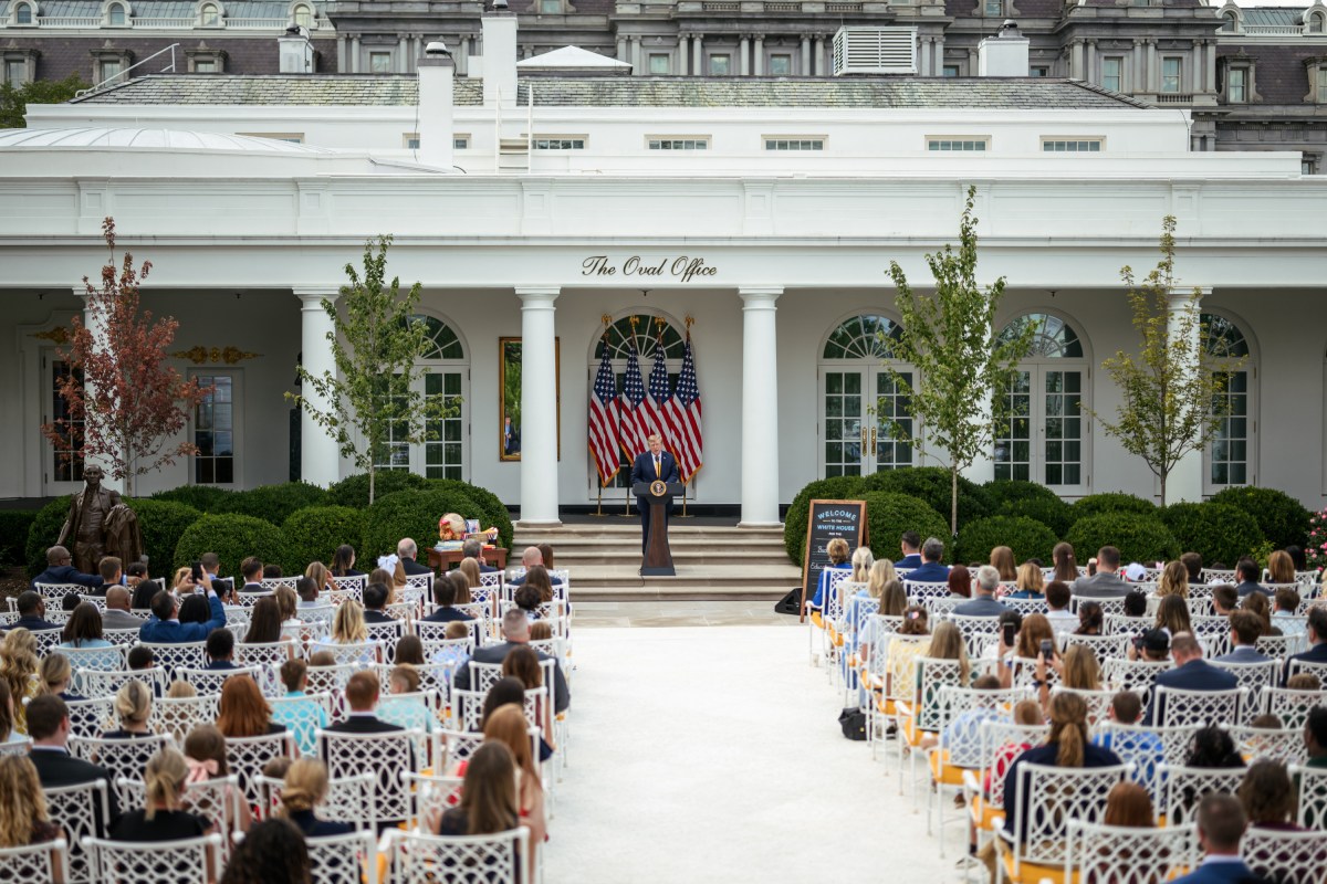 President Donald Trump attends a Back to School and Education Freedom event, Monday, August 24, 2026, in the White House Rose Garden. (Official White House Photo by Molly Riley)