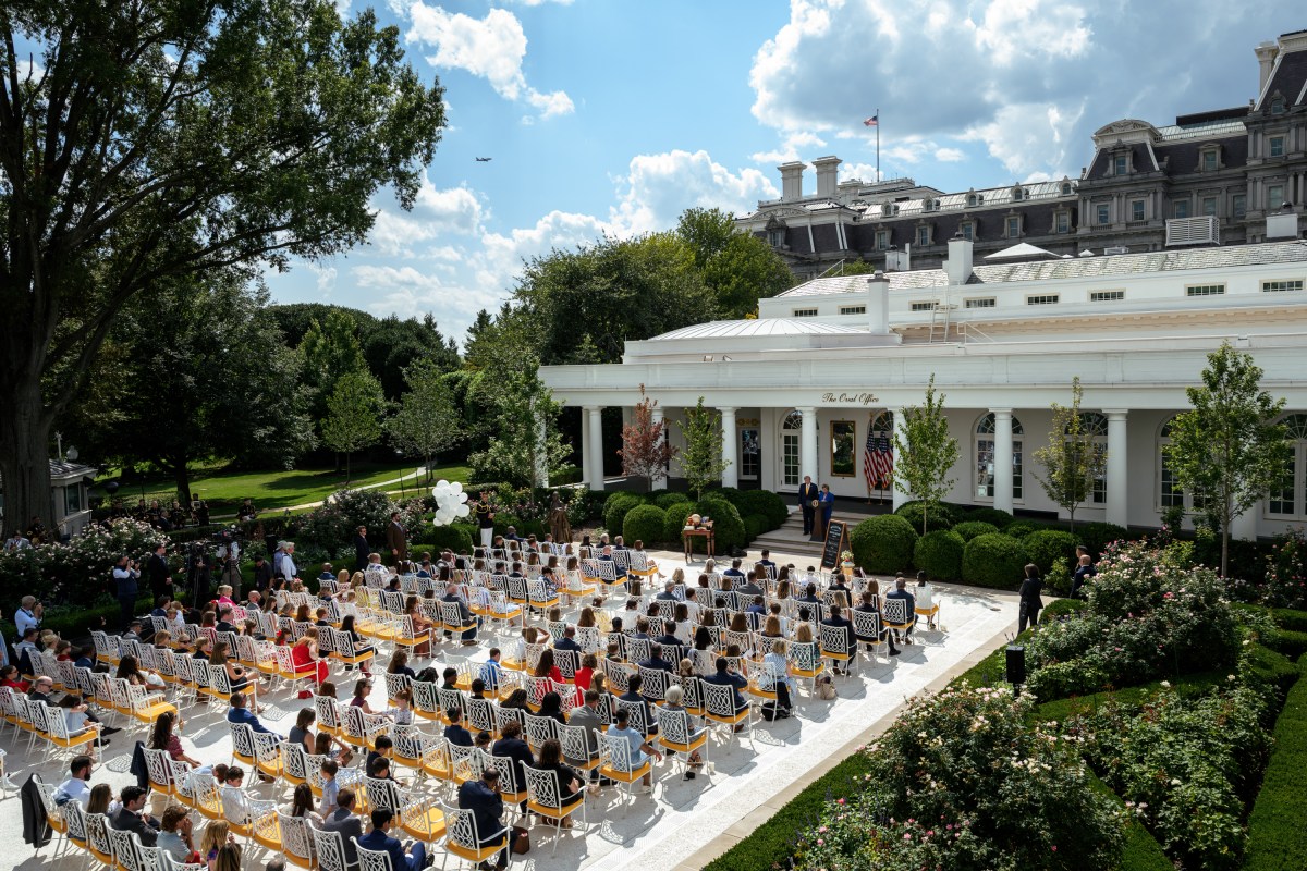 President Donald Trump attends a Back to School and Education Freedom event, Monday, August 24, 2026, in the White House Rose Garden. (Official White House Photo by Molly Riley)
