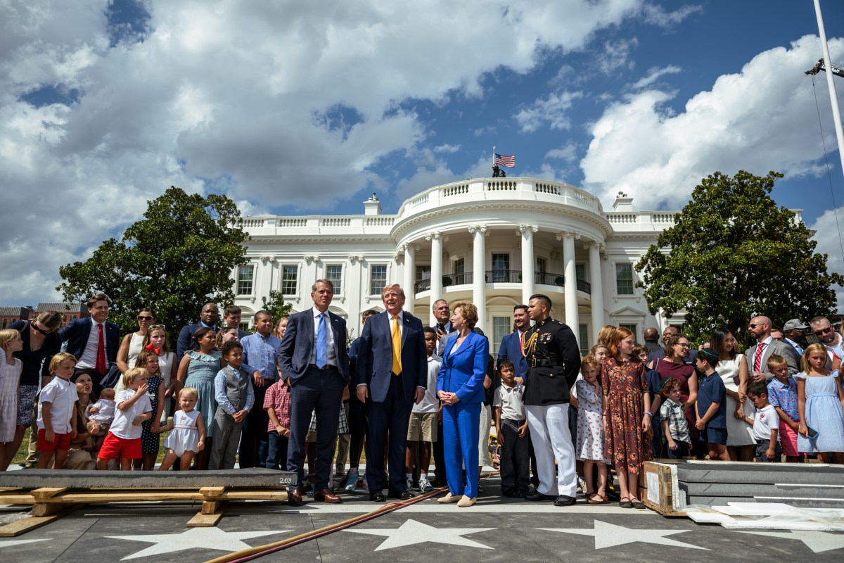 President Donald Trump gives a tour of helipad construction on the South Lawn after attending a Back to School and Education Freedom event, Monday, August 24, 2026, in the White House Rose Garden. (Official White House Photo by Molly Riley)