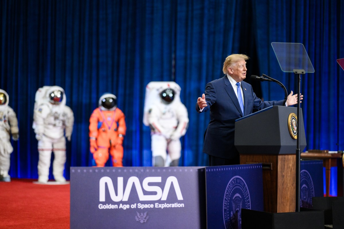 President Donald J. Trump delivers remarks before a Congressional Space Medal of Honor Ceremony at the NASA Johnson Space Center, Friday, August 28, 2026, in Houston, Texas. (Official White House Photo by Daniel Torok)