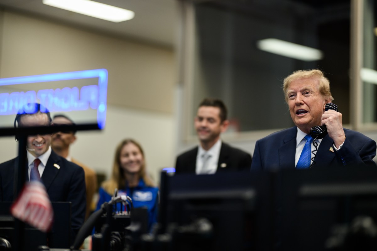 President Donald J. Trump calls the International Space Station from NASA Mission Control Center at the NASA Johnson Space Center, Friday, August 28, 2026, in Houston, Texas. (Official White House Photo by Daniel Torok)