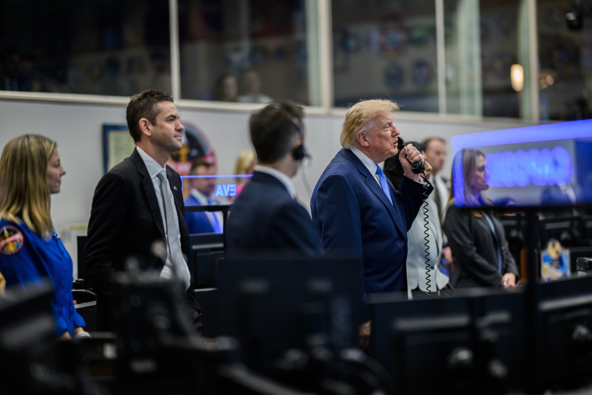 President Donald J. Trump calls the International Space Station from NASA Mission Control Center at the NASA Johnson Space Center, Friday, August 28, 2026, in Houston, Texas. (Official White House Photo by Daniel Torok)