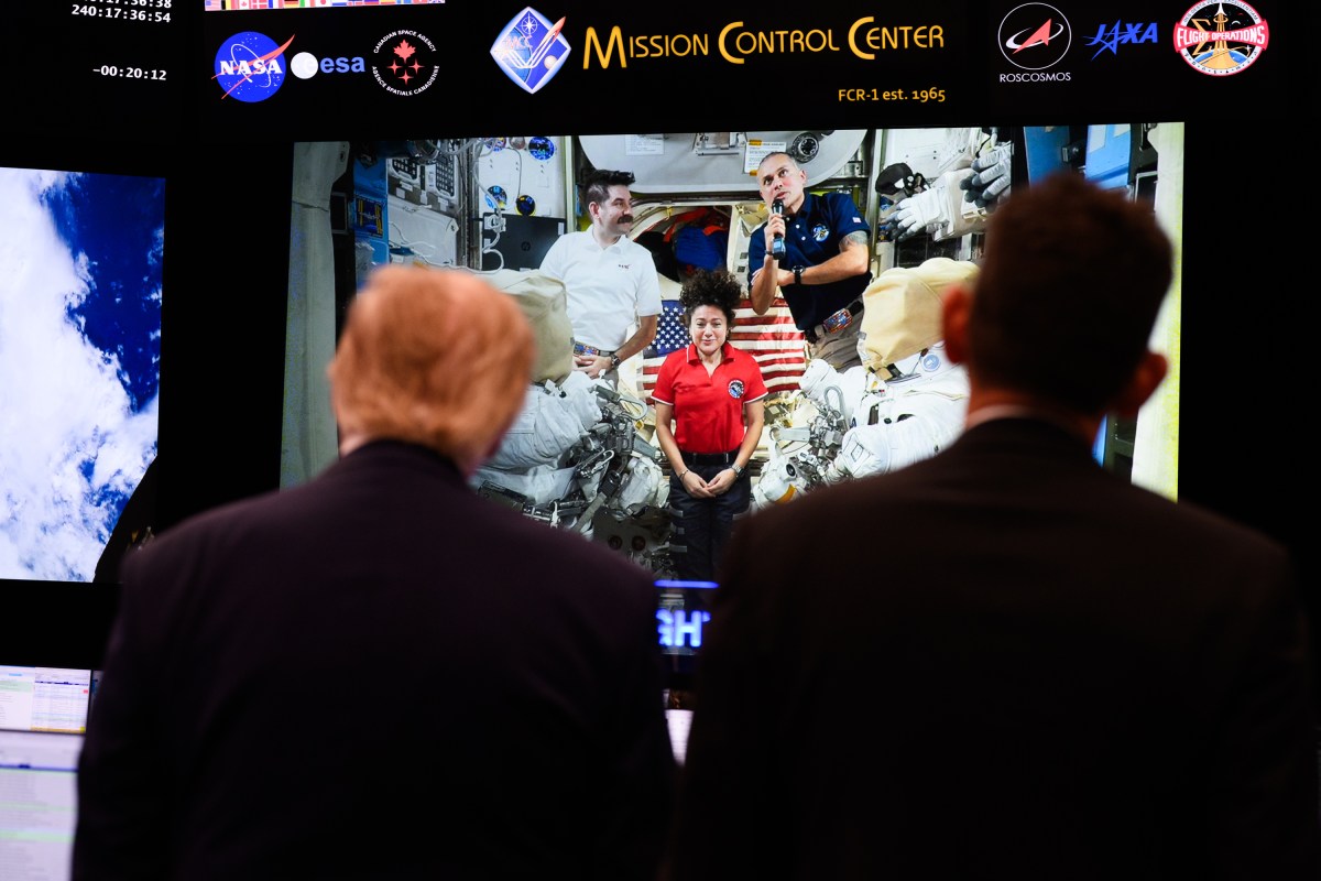 President Donald J. Trump calls the International Space Station from NASA Mission Control Center at the NASA Johnson Space Center, Friday, August 28, 2026, in Houston, Texas. (Official White House Photo by Daniel Torok)