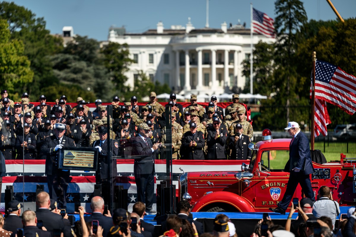 President Donald J. Trump participates in a Steel Across America event commemorating the 25th anniversary of the September 11 terrorist attacks, Tuesday, September 8, 2026, on the Ellipse in Washington, D.C. (Official White House Photo by Molly Riley)