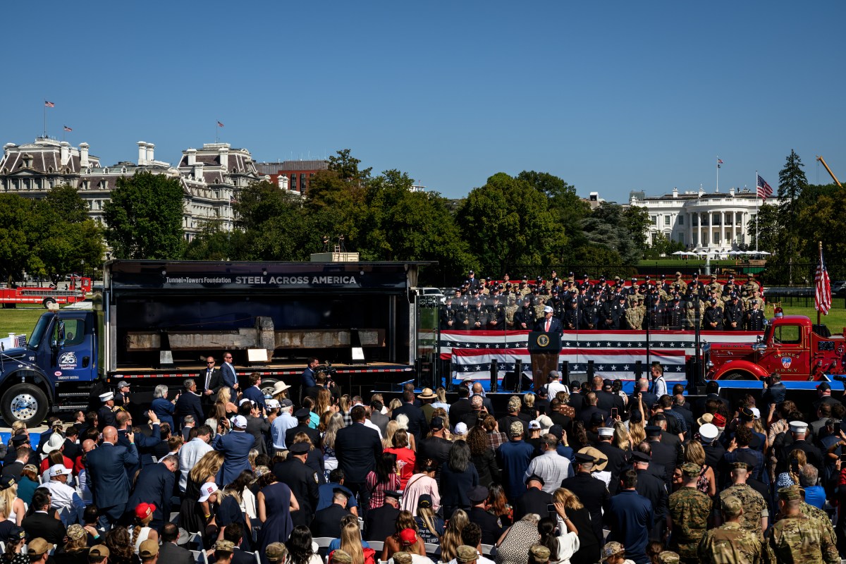 President Donald J. Trump participates in a Steel Across America event commemorating the 25th anniversary of the September 11 terrorist attacks, Tuesday, September 8, 2026, on the Ellipse in Washington, D.C. (Official White House Photo by Molly Riley)