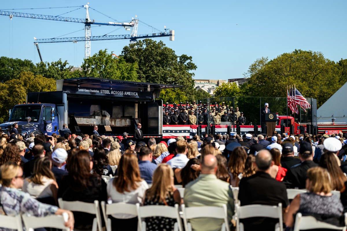 President Donald J. Trump participates in a Steel Across America event commemorating the 25th anniversary of the September 11 terrorist attacks, Tuesday, September 8, 2026, on the Ellipse in Washington, D.C. (Official White House Photo by Molly Riley)