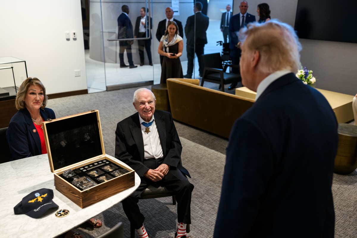 President Donald J. Trump is presented with a gift by Medal of Honor recipient Captain Royce Williams at the National Medal of Honor Museum in Arlington, Texas, Thursday, September 10, 2026. (Official White House Photo by Daniel Torok)