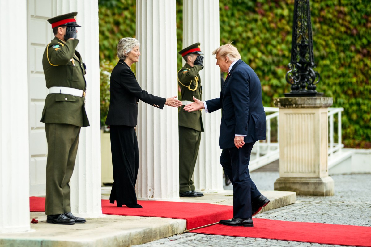 U.S. President Donald J. Trump greets Ireland’s President Catherine Connolly at Aras An Uachtarai, the official residence of the president of Ireland, Saturday, September 12, 2026, in Dublin. (Official White House Photo by Daniel Torok)