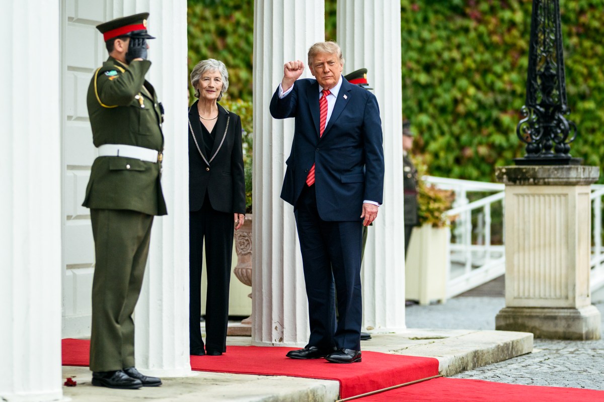 U.S. President Donald J. Trump greets Ireland’s President Catherine Connolly at Aras An Uachtarai, the official residence of the president of Ireland, Saturday, September 12, 2026, in Dublin. (Official White House Photo by Daniel Torok)