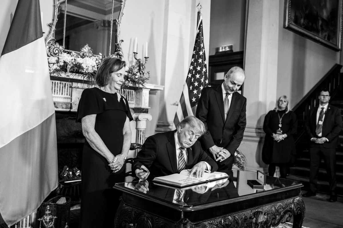 President Donald J. Trump signs a guest book at Farmleigh House, the official Irish state guest house, Saturday, September 12, 2026, in Dublin. (Official White House Photo by Daniel Torok)