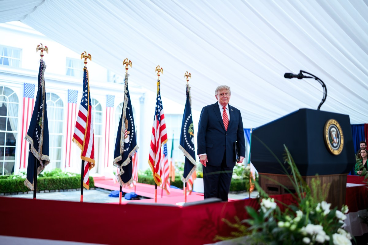 President Donald J. Trump delivers remarks to business leaders and embassy personnel at Deerfield Residence, the official residence of the U.S. Ambassador to Ireland, Saturday, September 12, 2026, in Dublin. (Official White House Photo by Daniel Torok)