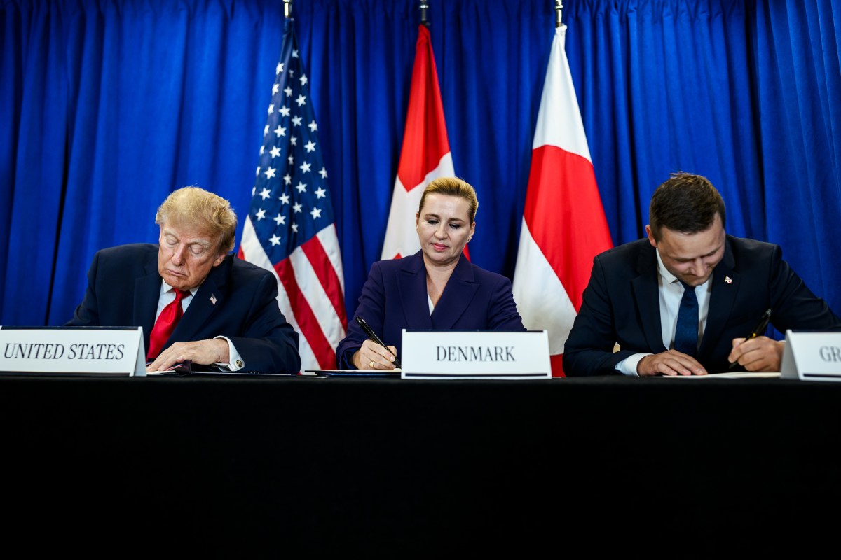 President Donald J. Trump participates in a trilateral signing ceremony with Prime Minister Mette Frederiksen of Denmark and Prime Minister Jans-Frederik Nielsen of Greenland, Tuesday, September 22, 2026, at United Nations Headquarters in New York City. (Official White House Photo by Daniel Torok)