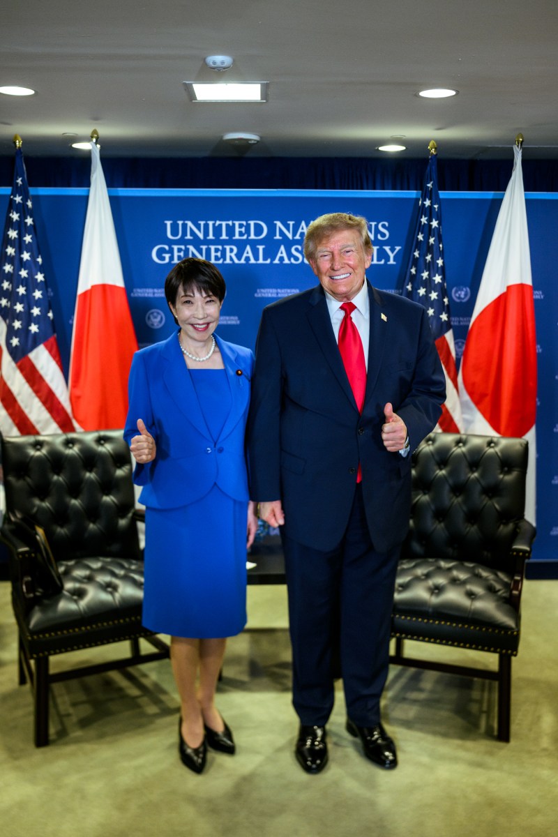 President Donald J. Trump participates in a pull-aside meeting with Japanese Prime Minister Sanae Takaichi, at the United Nations Headquarters in New York City, Tuesday, September 22, 2026. (Official White House Photo by Daniel Torok)