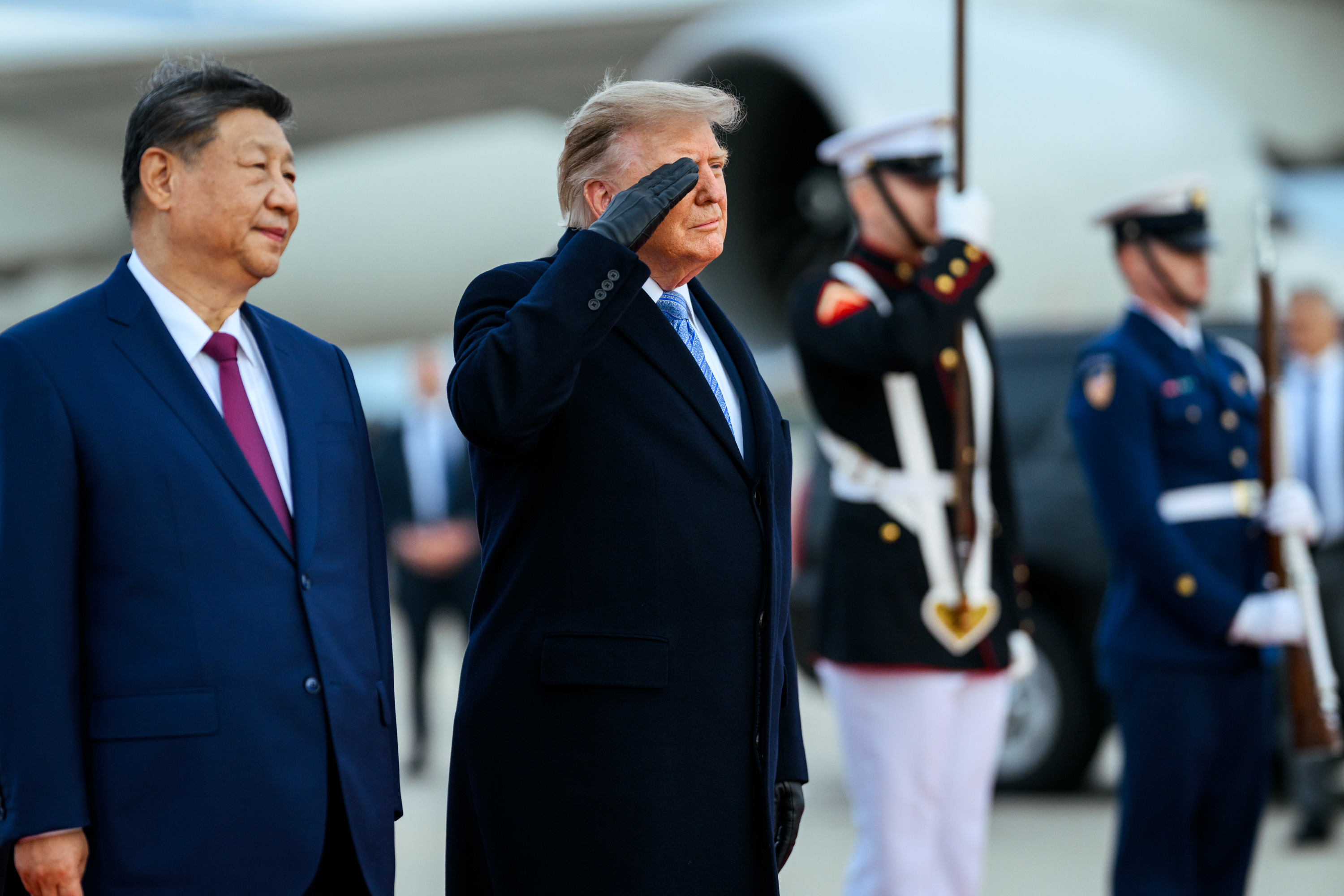 President Donald J. Trump and First Lady Melania Trump participate in a welcome ceremony for President Xi Jinping of China and his wife Peng Liyuan as they arrive at Joint Base Andrews, Maryland for a state visit, Wednesday, September 23, 2026. (Official White House Photo by Daniel Torok)