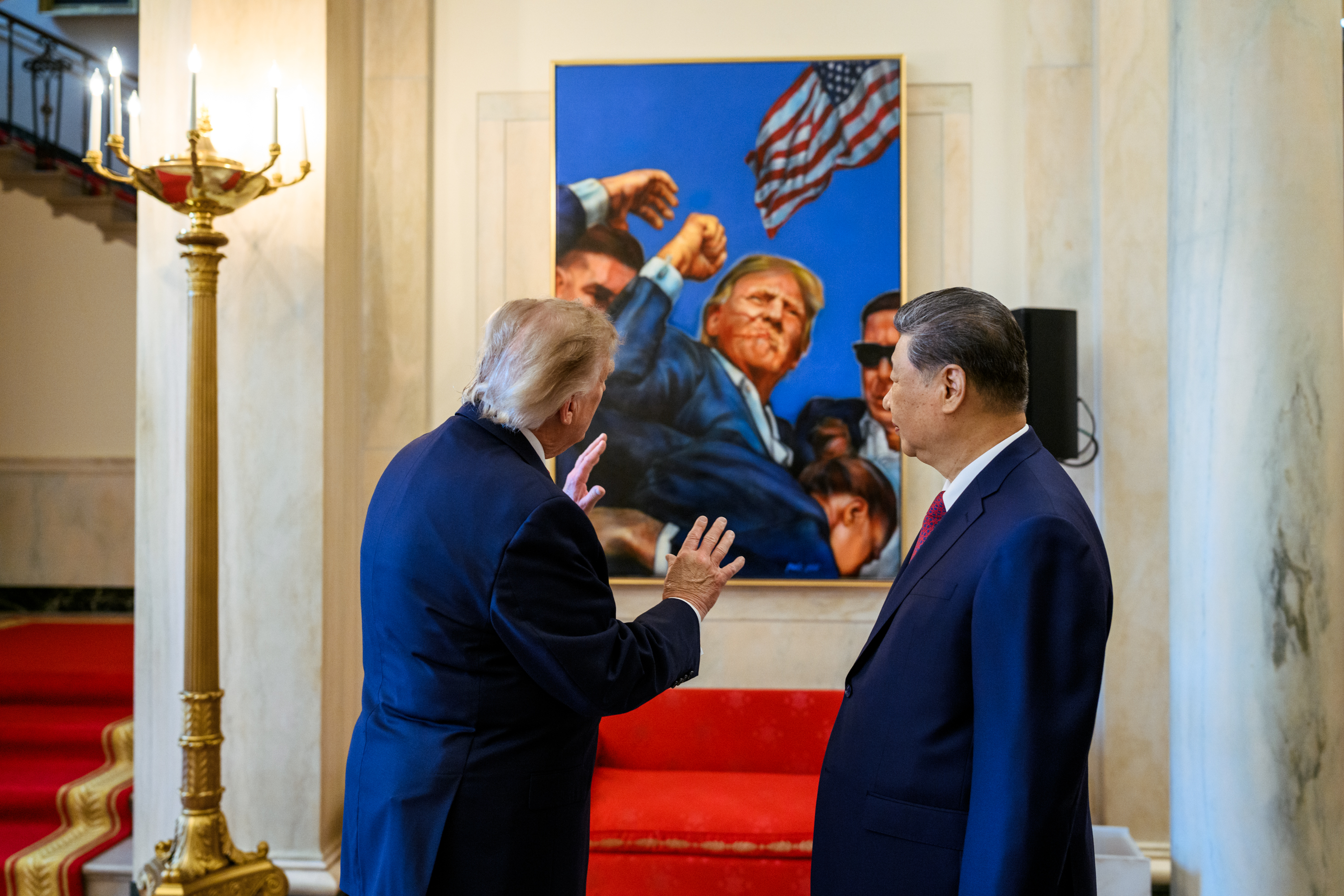 President Donald J. Trump speaks with President Xi Jinping of China on the State Floor of the White House during a State Arrival ceremony, Thursday, September 24, 2026. (Official White House Photo by Daniel Torok