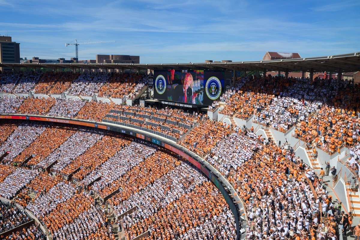 President Donald J. Trump attends the NCAA football game between the Texas Longhorns and the Tennessee Volunteers, Saturday, September 26, 2026, at Neyland Stadium in Knoxville, Tennessee. (Official White House Photo by Daniel Torok)