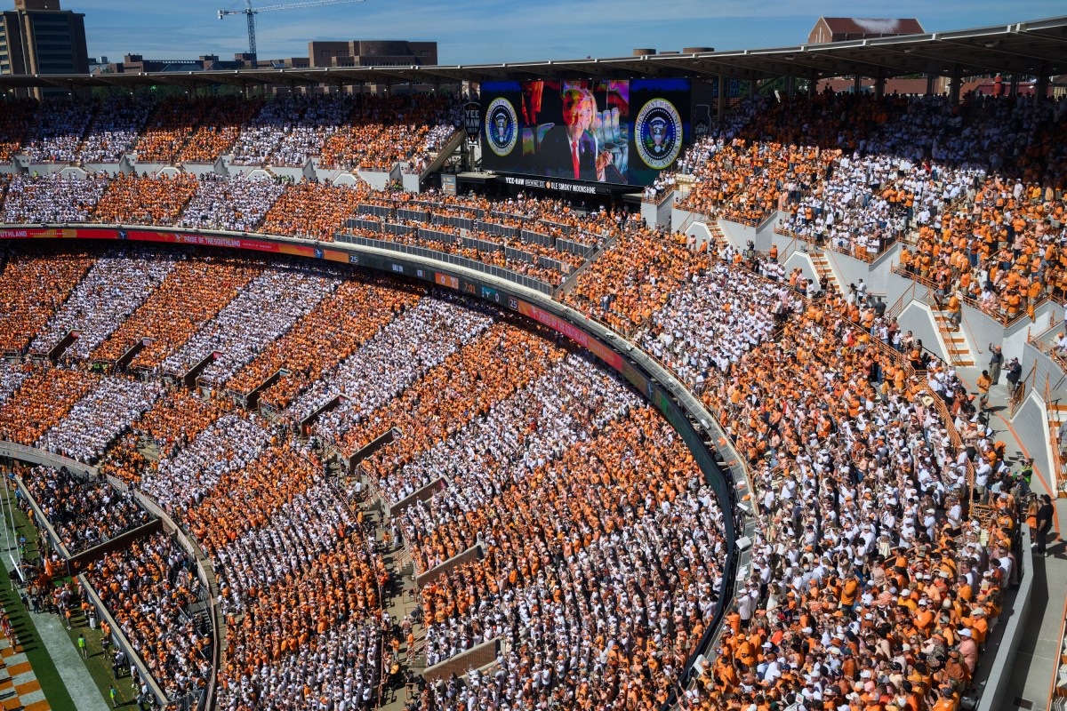 President Donald J. Trump attends the NCAA football game between the Texas Longhorns and the Tennessee Volunteers, Saturday, September 26, 2026, at Neyland Stadium in Knoxville, Tennessee. (Official White House Photo by Daniel Torok)