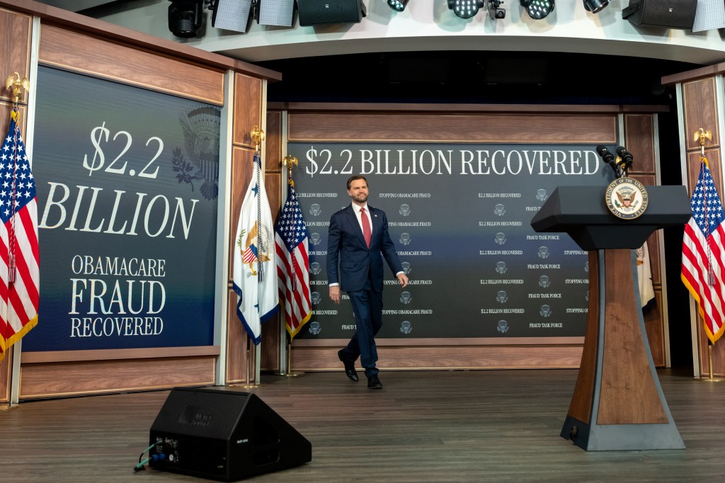 Vice President JD Vance holds a press conference on fraud, Tuesday, September 22, 2026, in the South Court Auditorium of the Eisenhower Executive Office Building at the White House. (Official White House Photo by Emily J. Higgins)