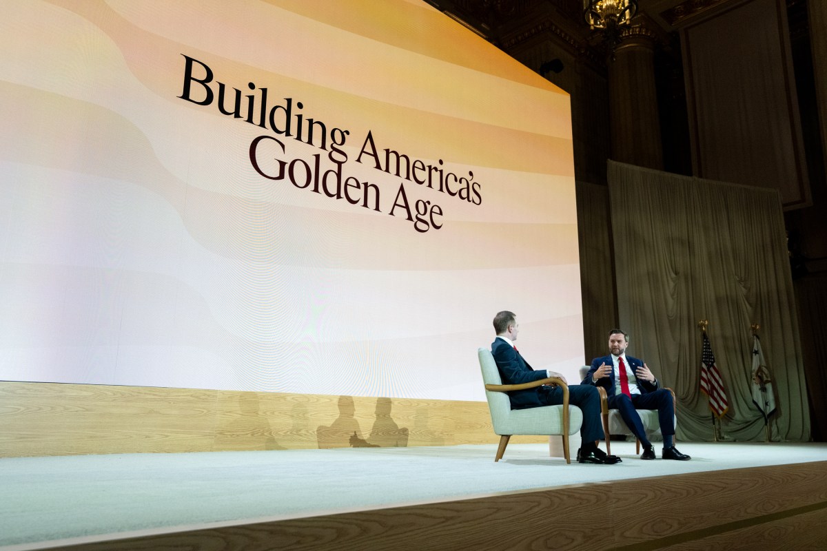 Vice President JD Vance participates in a fireside chat with Joe Gebbia, U.S. Chief Design Officer of the National Design Studio, at the Mellon Auditorium in Washington, D.C. after an event launching the America.gov website, Tuesday, September 29, 2026. (Official White House Photo by Emily J. Higgins)