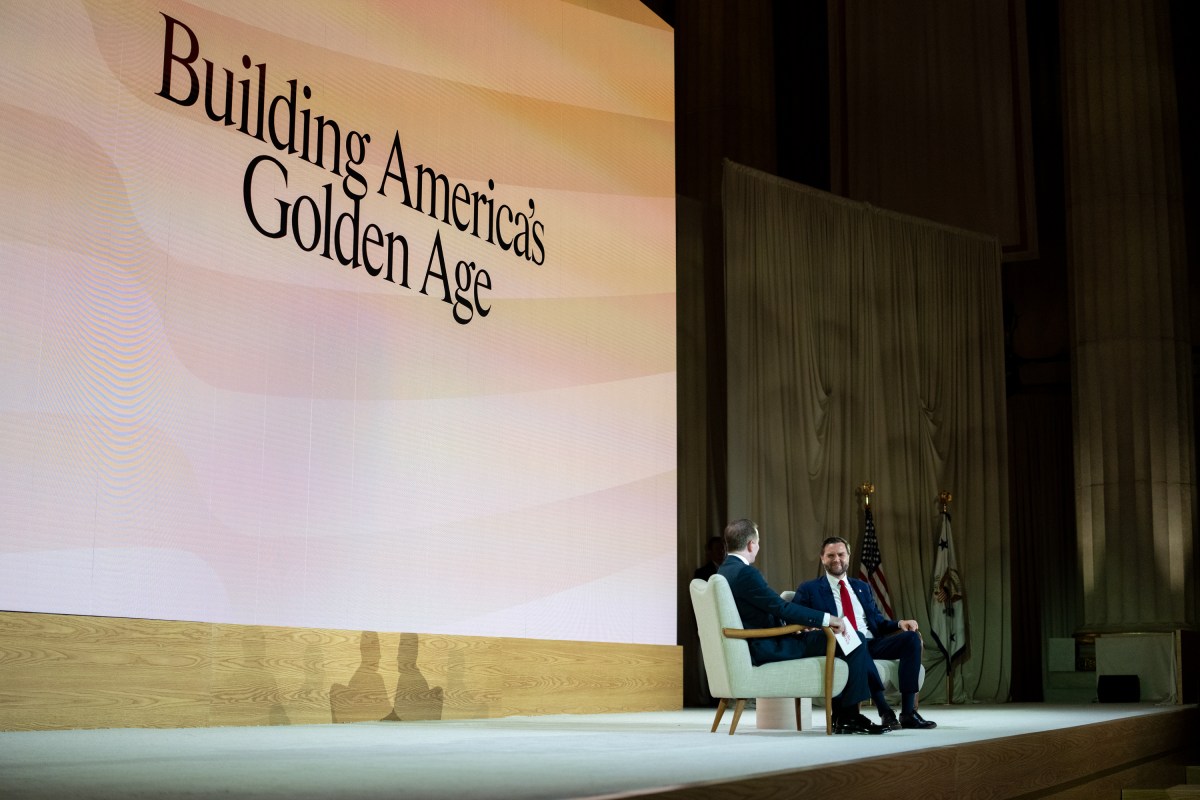 Vice President JD Vance participates in a fireside chat with Joe Gebbia, U.S. Chief Design Officer of the National Design Studio, at the Mellon Auditorium in Washington, D.C. after an event launching the America.gov website, Tuesday, September 29, 2026. (Official White House Photo by Emily J. Higgins)