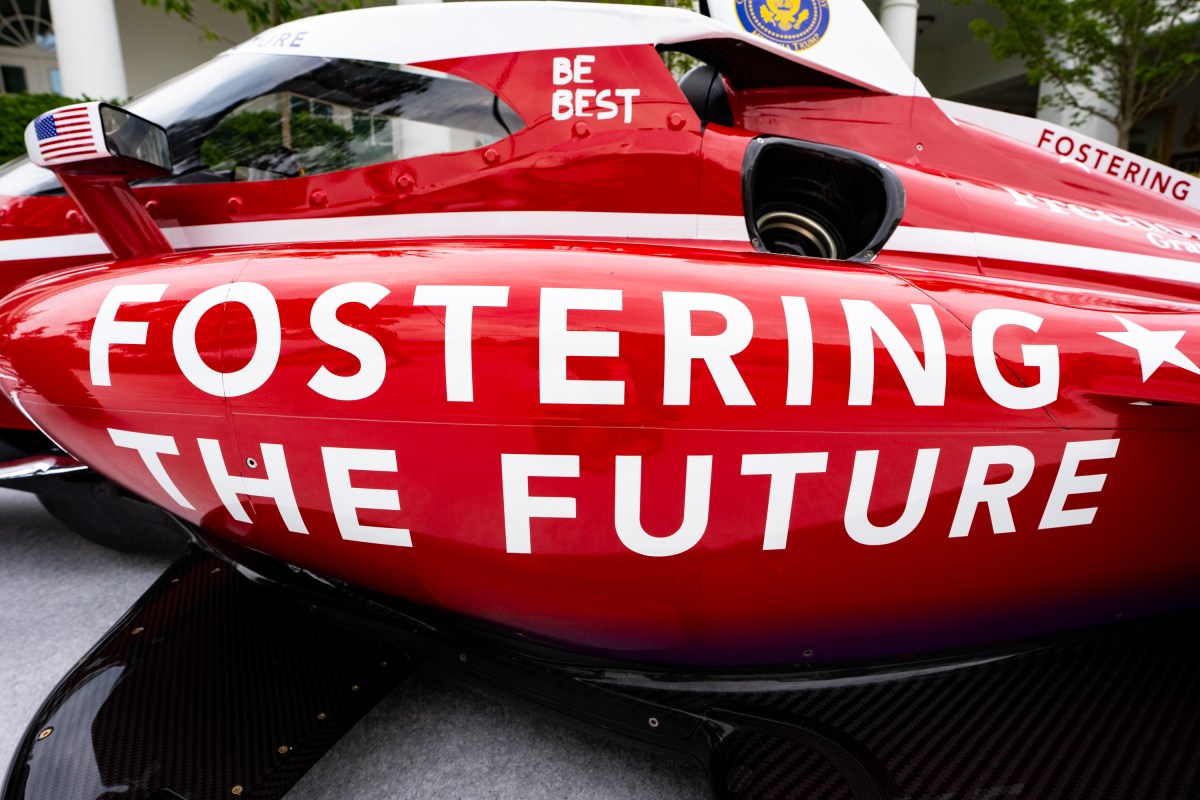 An IndyCar is moved into the Rose Garden, by a crane, in preparation for A Celebration of IndyCar’s Commitment to Fostering the Future event, Thursday, August 20, 2026, at the White House. (Official White House Photo by Andrea Hanks)