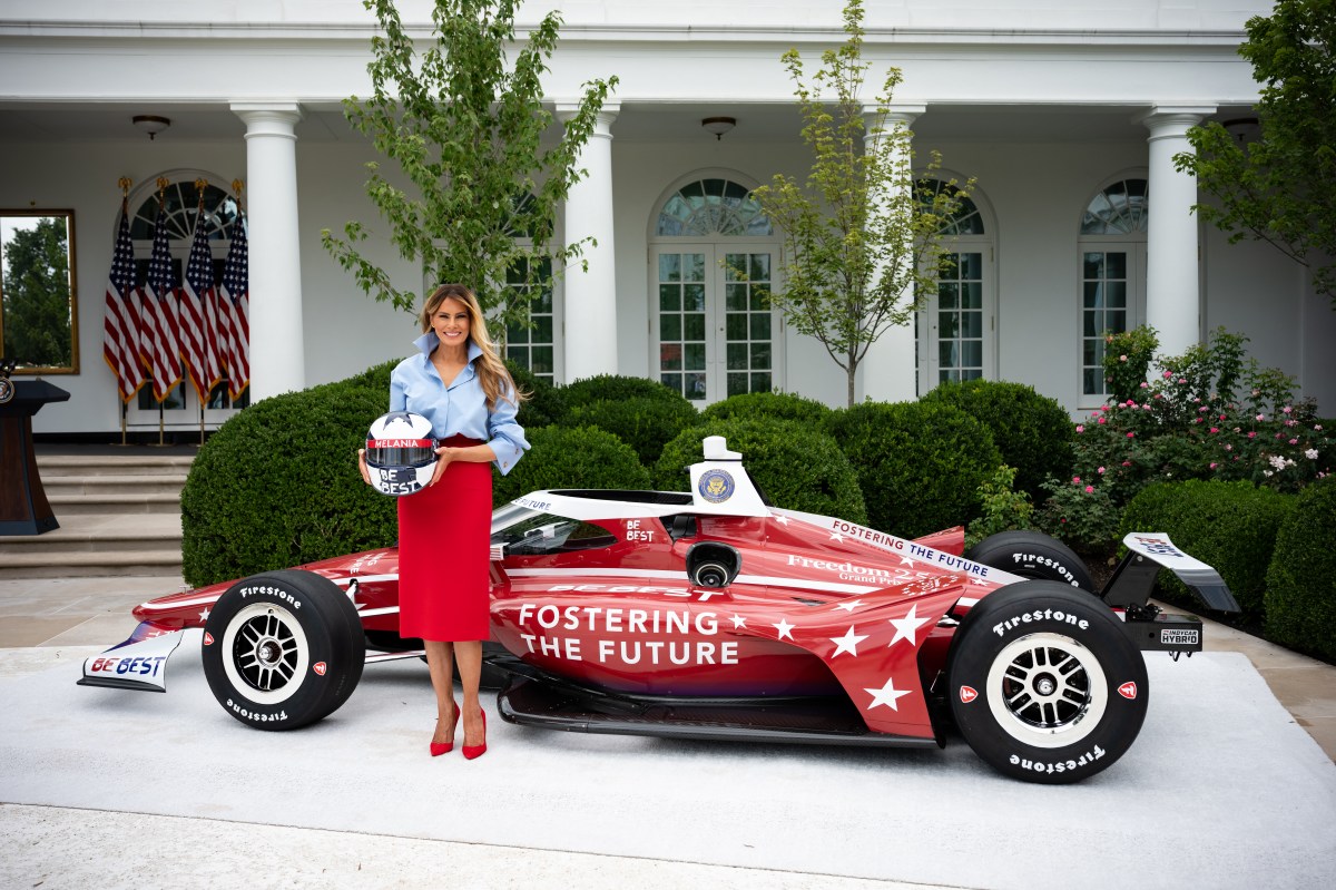 First Lady Melania Trump poses for photo in the Rose Garden prior to attending A Celebration of IndyCar’s Commitment to Fostering the Future event, Thursday, August 20, 2026, at the White House. (Official White House Photo by Andrea Hanks)