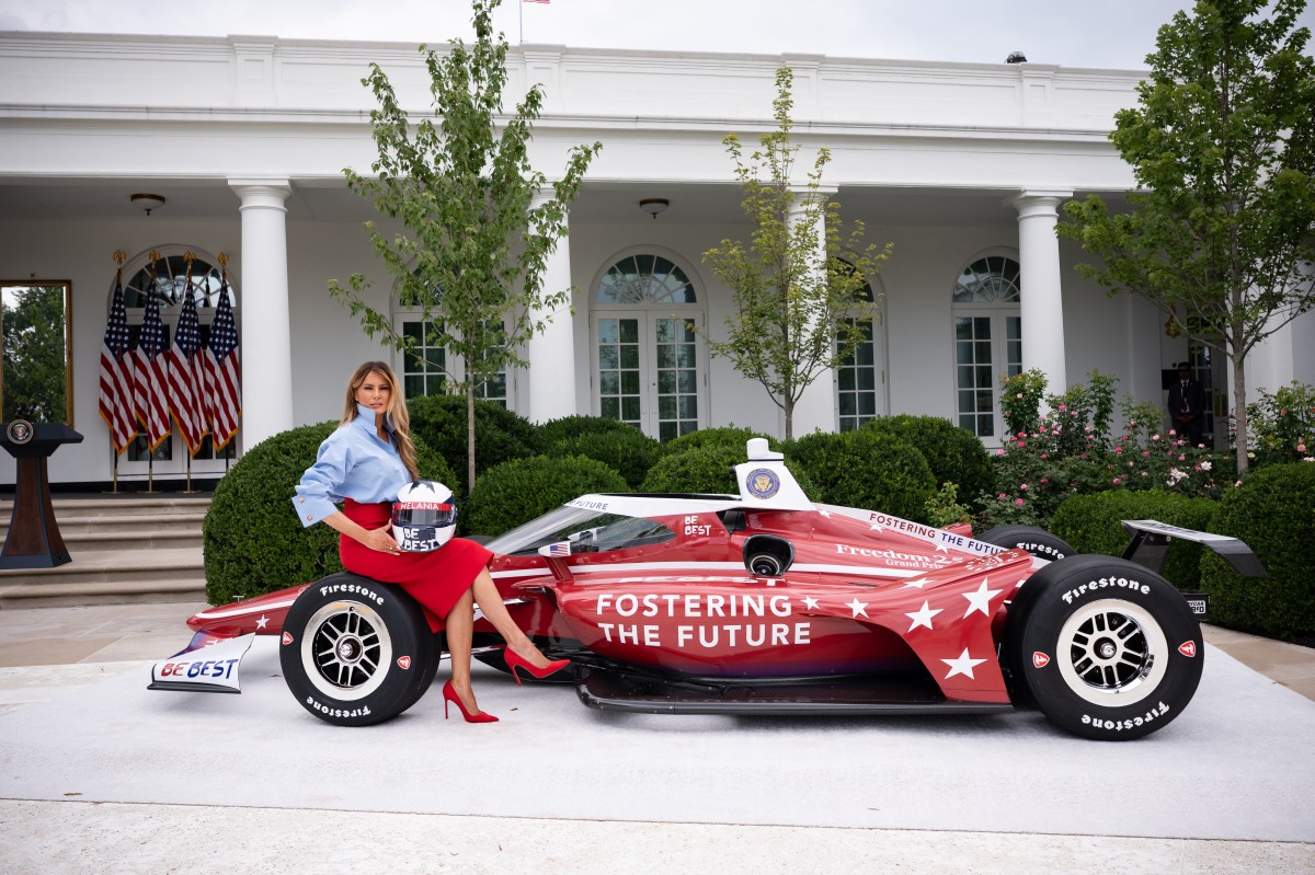 First Lady Melania Trump poses for photo in the Rose Garden prior to attending A Celebration of IndyCar’s Commitment to Fostering the Future event, Thursday, August 20, 2026, at the White House. (Official White House Photo by Andrea Hanks)