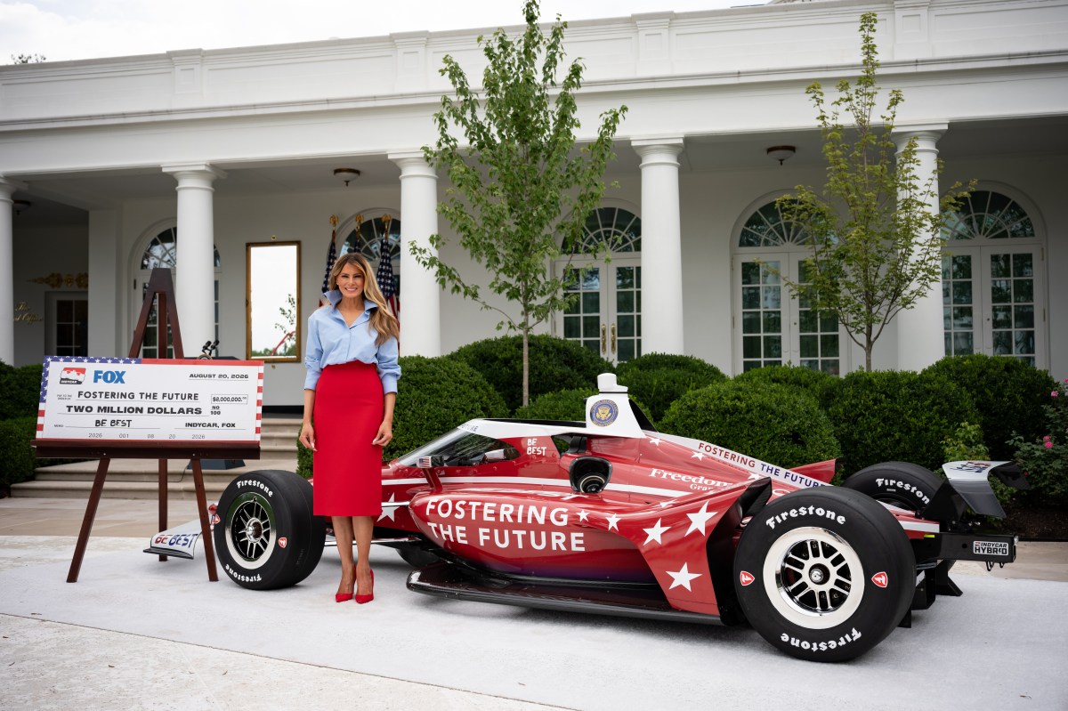First Lady Melania Trump poses for photo in the Rose Garden prior to attending A Celebration of IndyCar’s Commitment to Fostering the Future event, Thursday, August 20, 2026, at the White House. (Official White House Photo by Andrea Hanks)