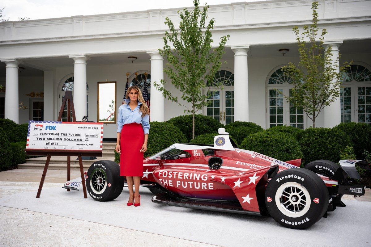 First Lady Melania Trump poses for photo in the Rose Garden prior to attending A Celebration of IndyCar’s Commitment to Fostering the Future event, Thursday, August 20, 2026, at the White House. (Official White House Photo by Andrea Hanks)