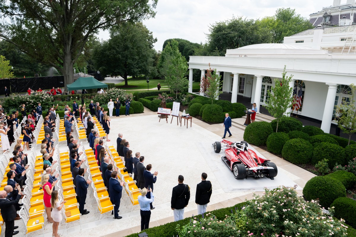 First Lady Melania Trump delivers remarks at A Celebration of IndyCar’s Commitment to Fostering the Future event, Thursday, August 20, 2026, in the Rose Garden of the White House. (Official White House Photo by Andrea Hanks)