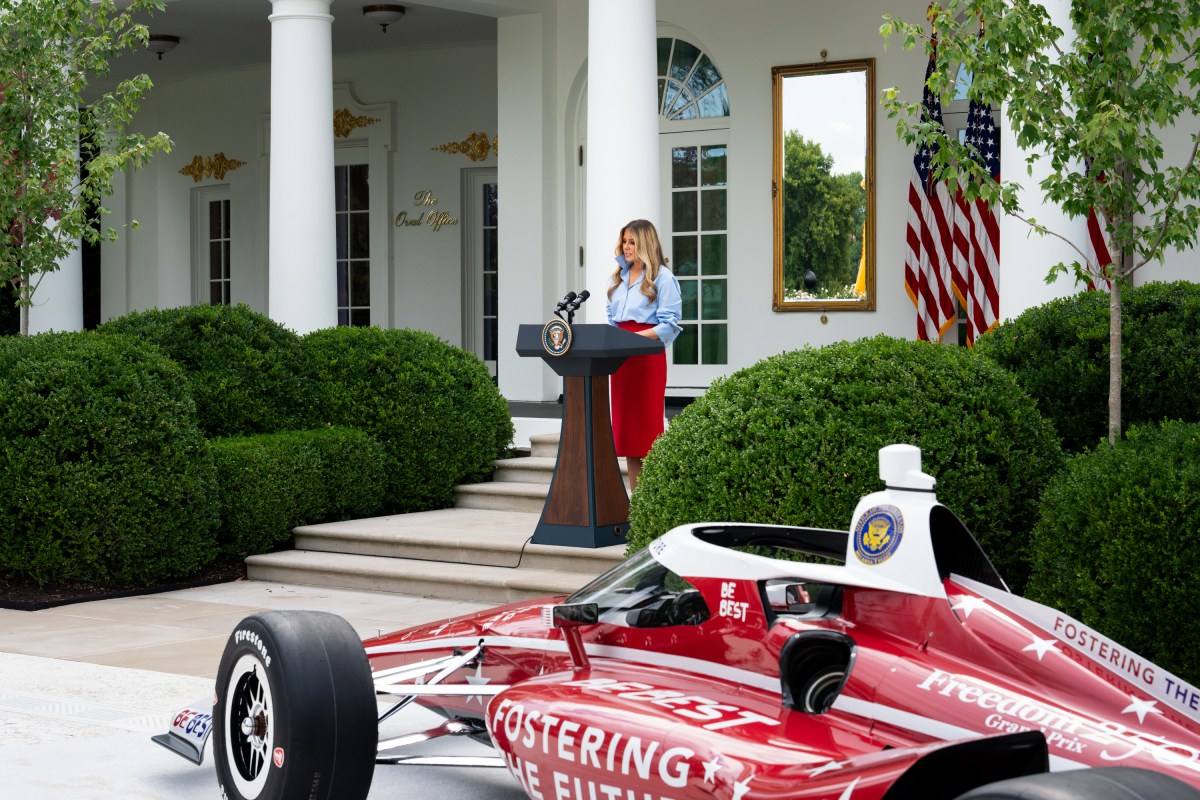 First Lady Melania Trump delivers remarks at A Celebration of IndyCar’s Commitment to Fostering the Future event, Thursday, August 20, 2026, in the Rose Garden of the White House. (Official White House Photo by Andrea Hanks)