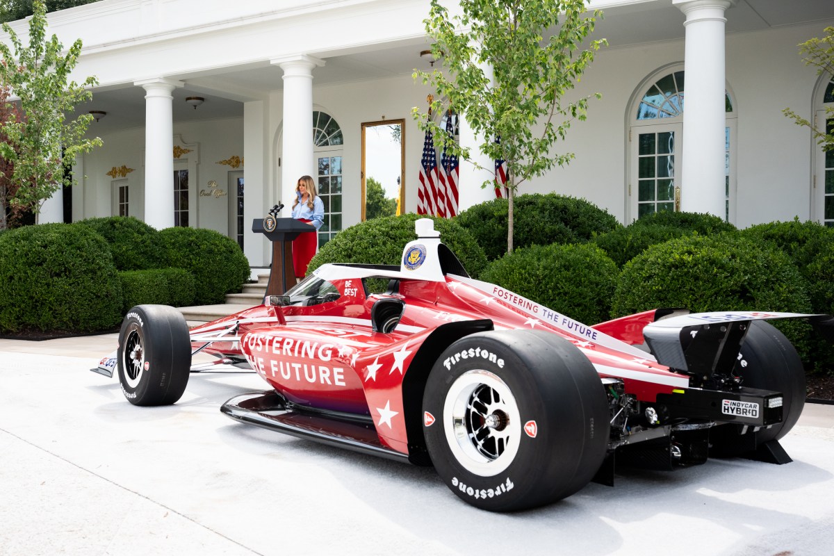 First Lady Melania Trump delivers remarks at A Celebration of IndyCar’s Commitment to Fostering the Future event, Thursday, August 20, 2026, in the Rose Garden of the White House. (Official White House Photo by Andrea Hanks)