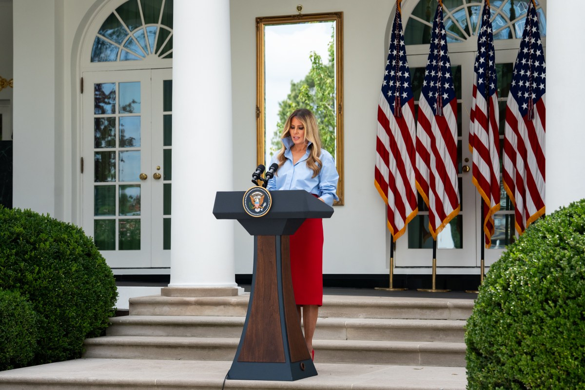 First Lady Melania Trump delivers remarks at A Celebration of IndyCar’s Commitment to Fostering the Future event, Thursday, August 20, 2026, in the Rose Garden of the White House. (Official White House Photo by Andrea Hanks)