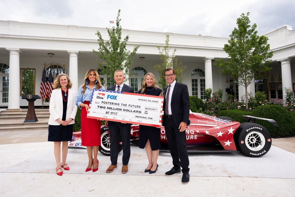 First Lady Melania Trump participates in A Celebration of IndyCar’s Commitment to Fostering the Future event, Thursday, August 20, 2026, in the Rose Garden of the White House. (Official White House Photo by Andrea Hanks)