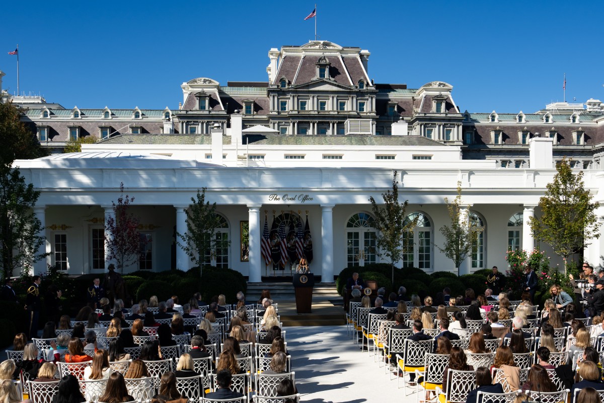 First Lady Melania Trump delivers remarks at an executive order signing on women’s health, Monday, October 19, 2026, in the White House Rose Garden. (Official White House Photo by Cashen Turner)